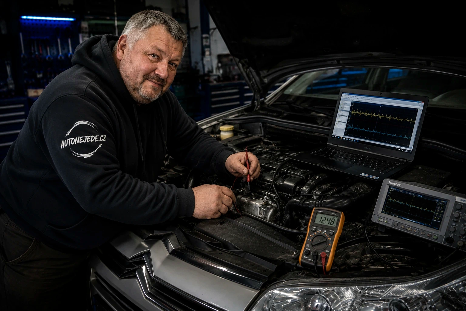 Technik měří závadu při případové studii Citroën C5